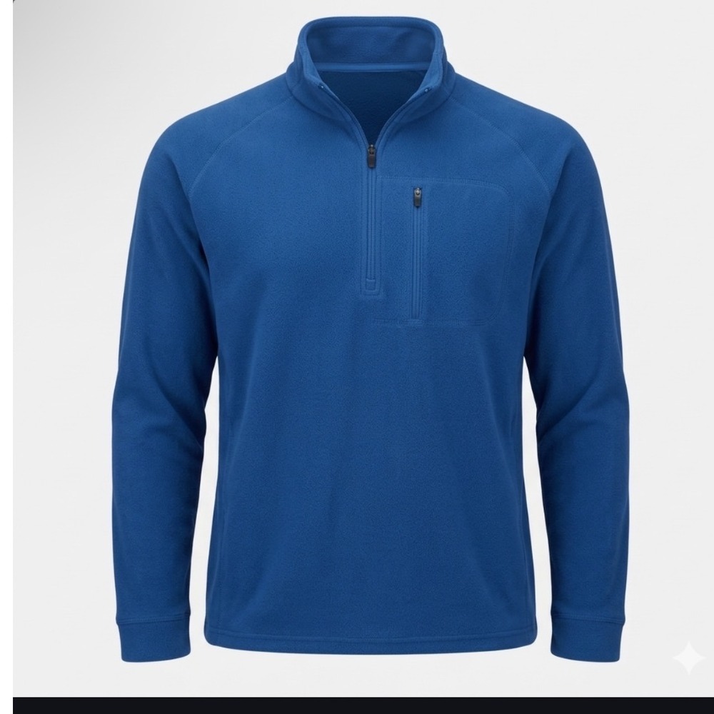 LL Bean Mens XL Blue 1/4 Zip Fleece Pullover Jacket Chest Pocket 0BVM2